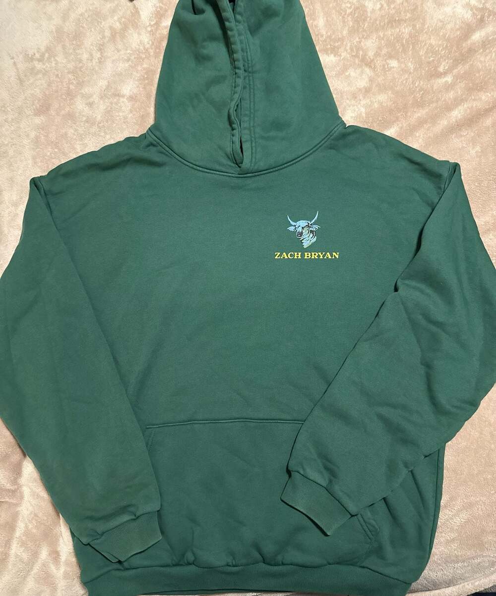 Zach Bryan Bull Logo Graphic Hoodie Green Size Large